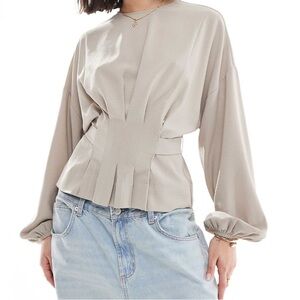 Pale Gray Cinched Waist Blouse